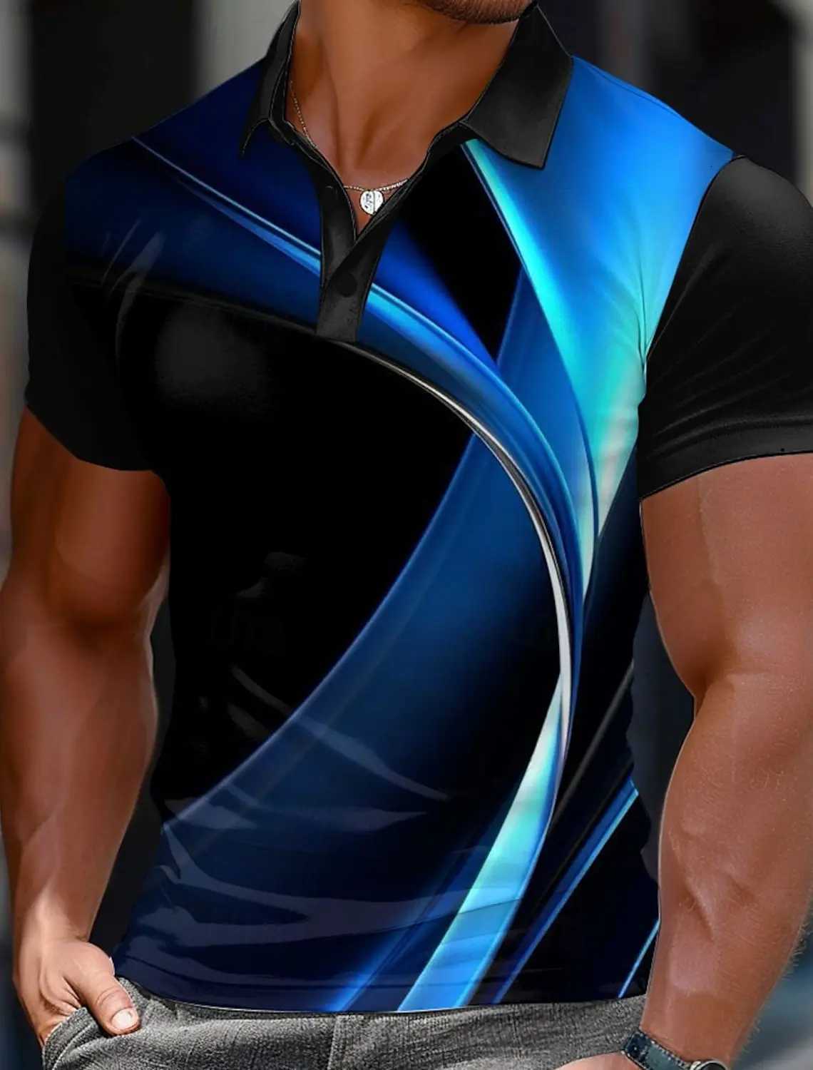 2025 Mens Geometric Golf Shirt Short Sleeved Polo Shirts Collared Shirts Business Casual Vacation Wear Formal 3D Print Tops XJ250725