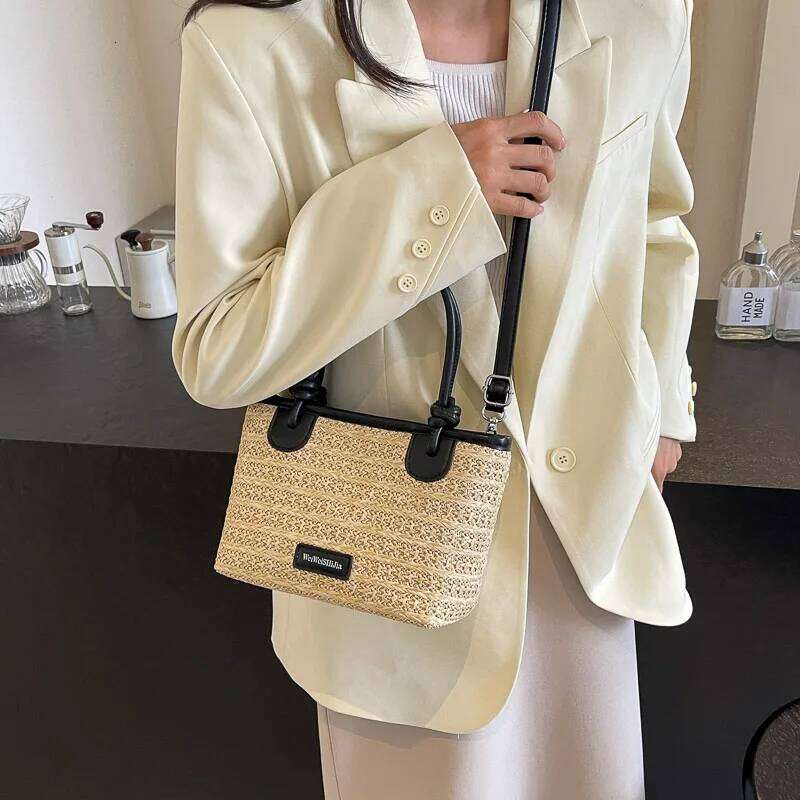 Women's Rainbow Color Summer Beach Straw Woven Top Handle Shoulder Crossbody Designer Bag