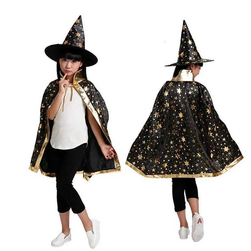 Halloween Costume Satin Cape with Hat for Kids Boys Wizard Girls Witch Cosplay Halloween Par Child Dress Up Ghost Clothes 2021 Z250725