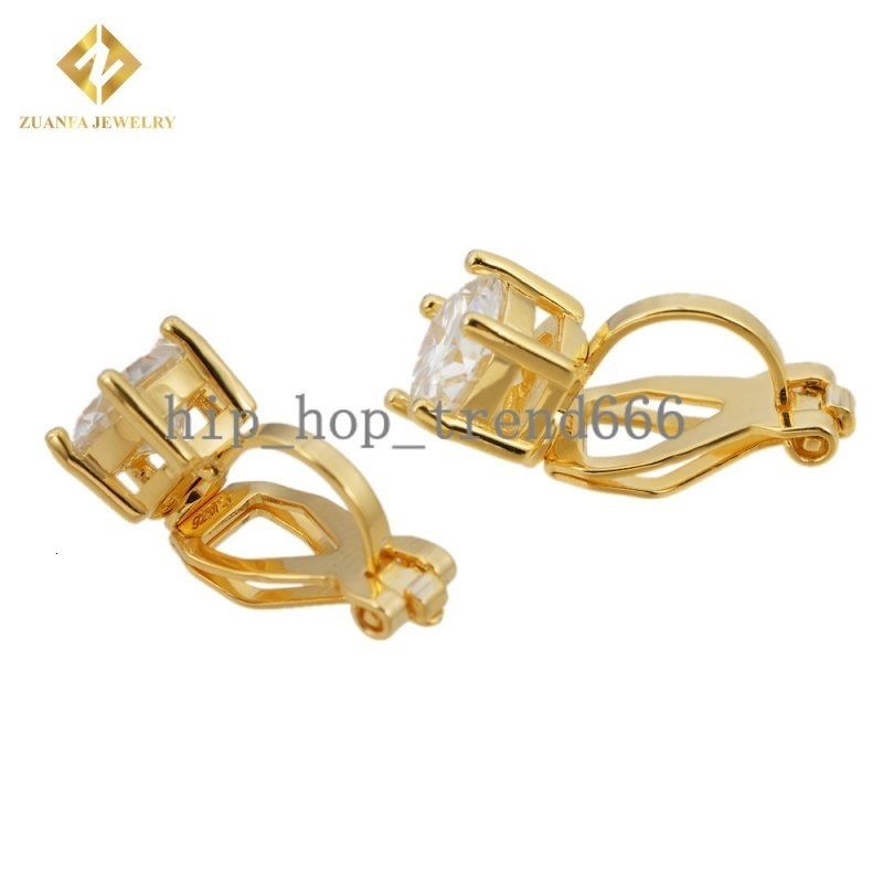 Fashion Jewelry 925 Sterling Silver Clip-on Mens Earring Gold Plated Iced Out VVS Diamond Moissanite Drop Earrings