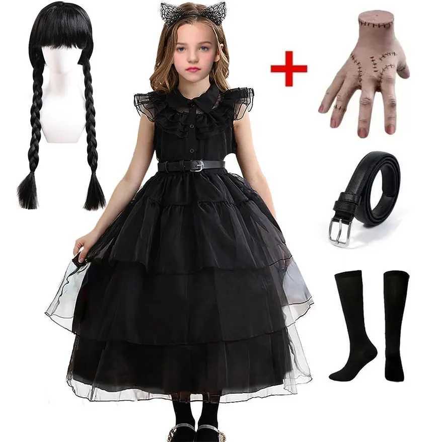 Gothic Sle Costume Prom Dress for Girls 2024 Wensday Black Par Ball Gown Children Halloween Cosplay Adams Family Vestido Z250725