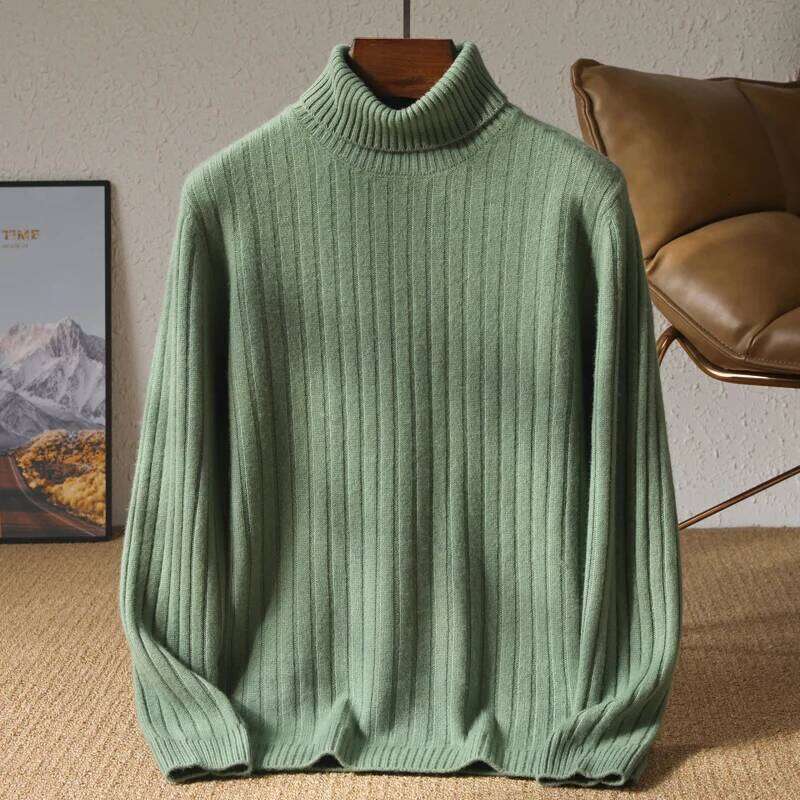 High Quality Men Winter Thick 100% Merino Wool Sweater Turtleneck Pullover Smart Casual Cashmere Knitwear Soft Warm Clothing