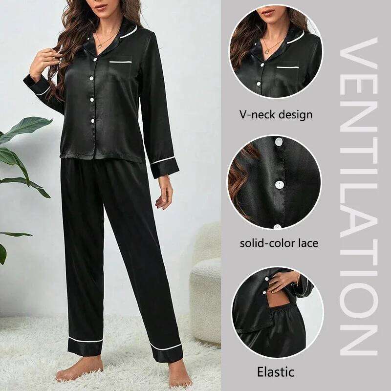 Designer Leisure High Quality Plus Size Autumn Winter Silk Pamas Women Tops and Pants Solid Casual Soft Nightwear Buttons Cardigan Sleepwear Homewear