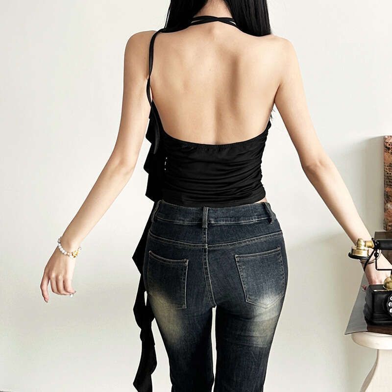 2024 Autumn Winter New Women's Solid Color Slim Street Fashion Halter Sexy Backless Tank Top 6f0
