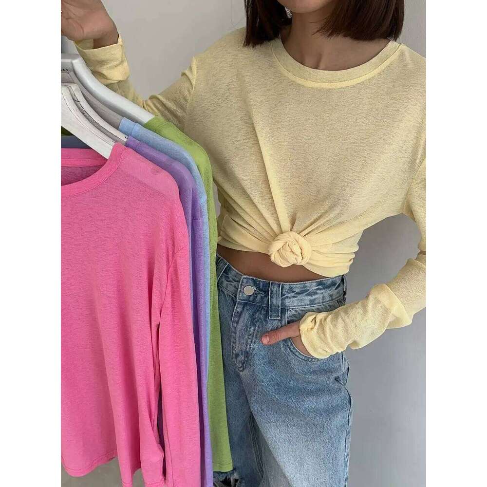 Designer Clothing 2025 Hirsionsan 2025 Basic Soft T Shirts Women Summer Autumn Long Sleeves Loose Bottom Tees Ladies Casual Knitted Soft Woman Tops