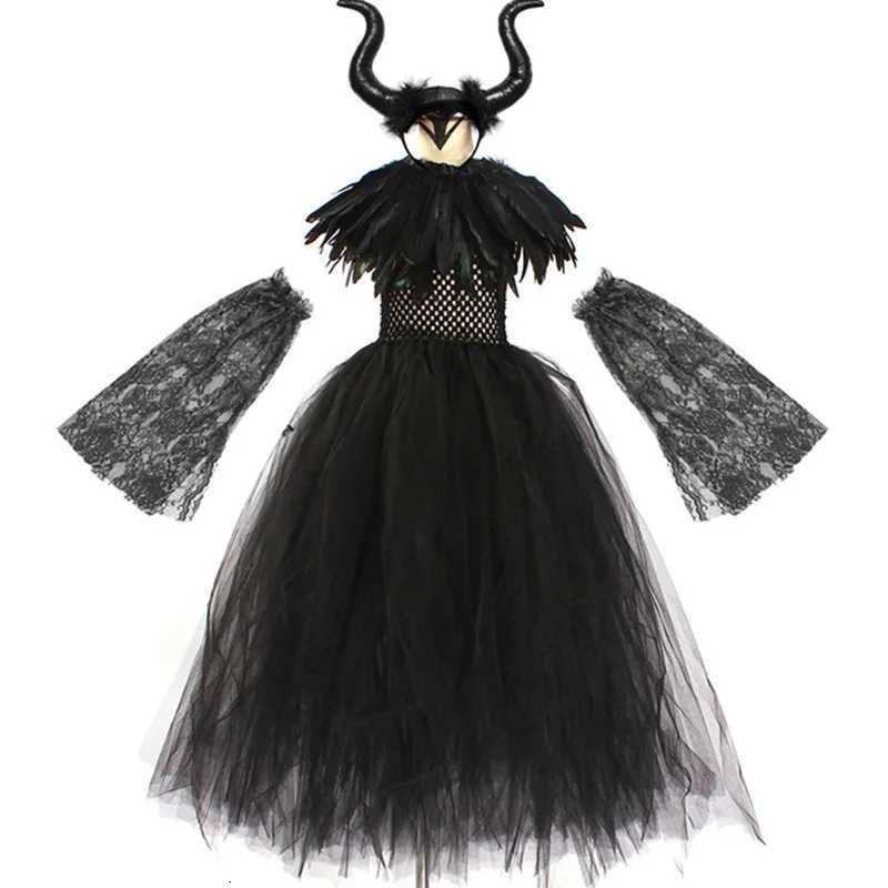 Carnival Costume Maleficent Tutu Girls Cosplay Evil Queen Black Mesh Princess Dress Childrens Raven Wand Demonic Witch Dress Z250725