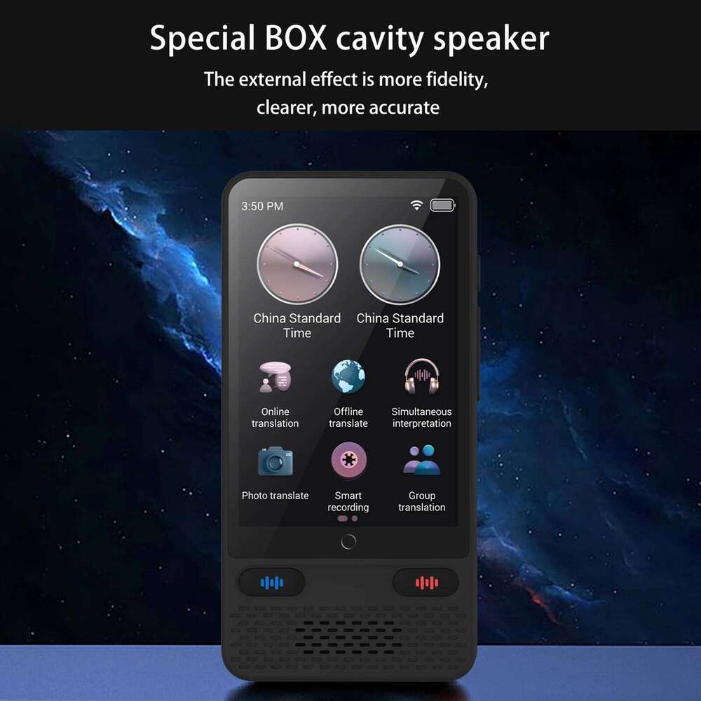 Designer brand portable language device offline translation supports voice and video recording
