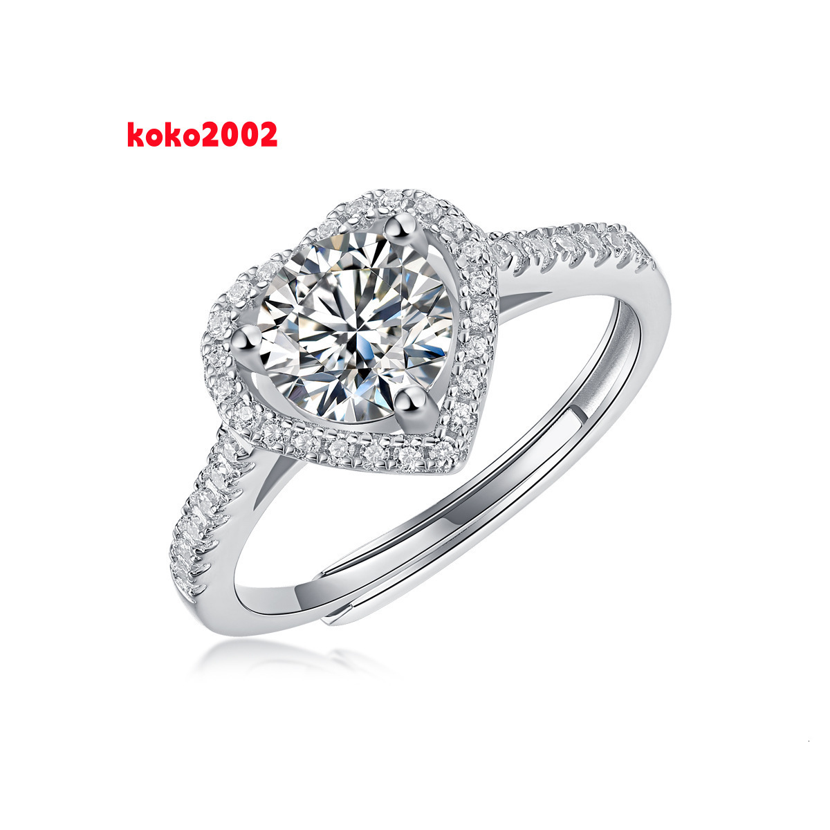 S925 Silver Adjustable Womens Fashion Ring with Prong Setting Moissanite Jewelry