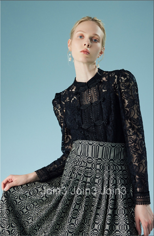 Summer New Style New Chinese Style Lace Shirt Versatile Elegant Black Top for Women 2241