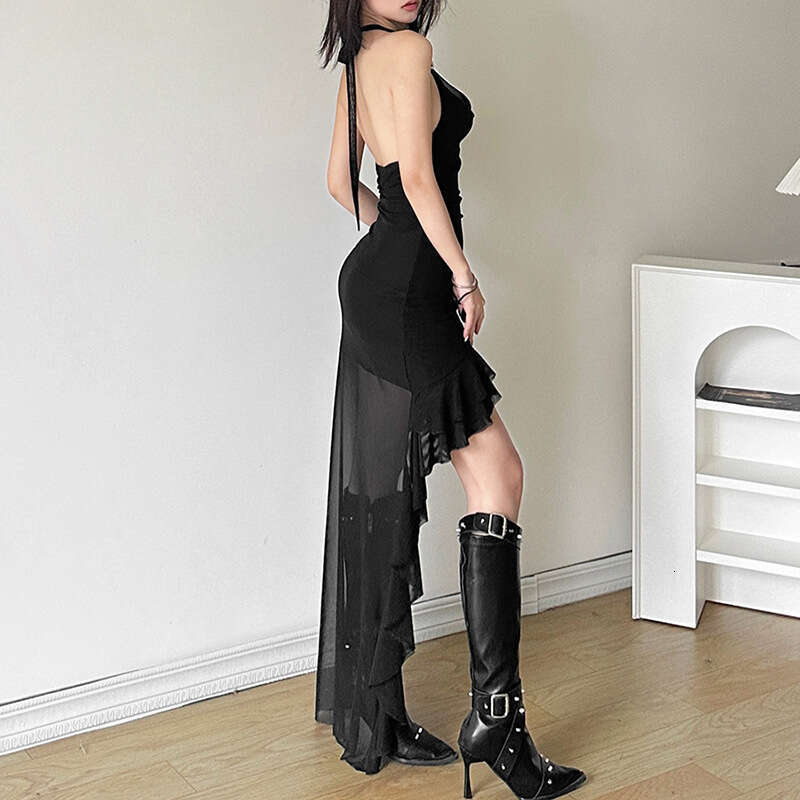 2024 Spring Summer New Women's Solid Color Sexy Halter Neck Slim Waist Dress 5ff