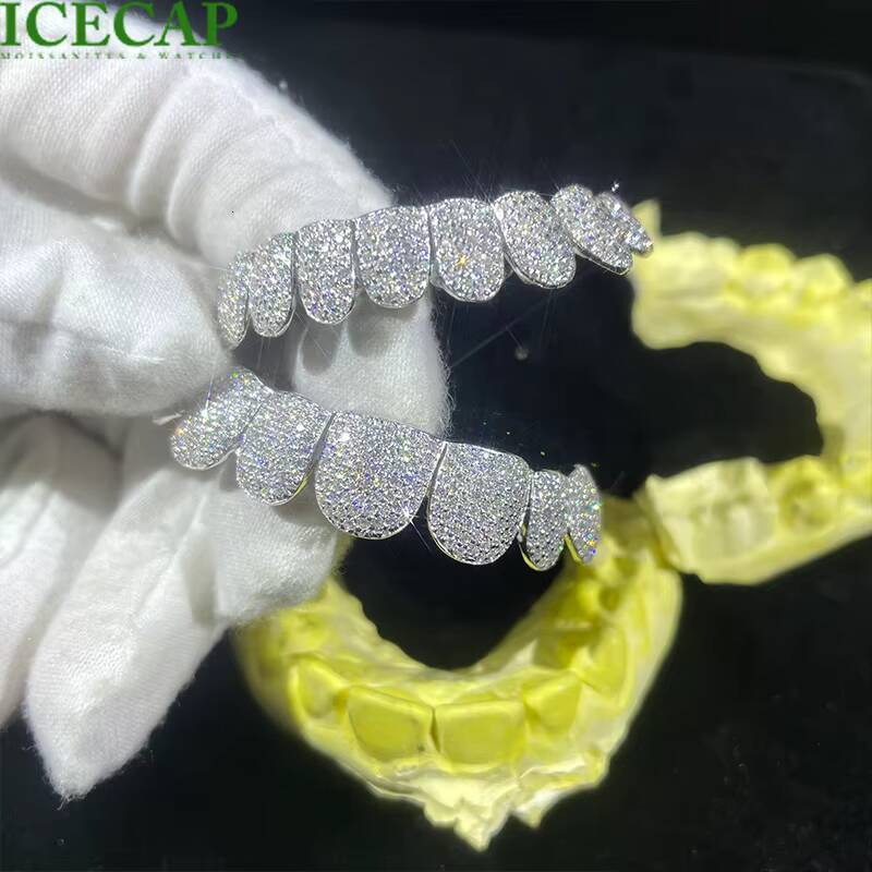 Custom Deep Perm Cut Grillz S925 Silver VVS Moissanite 16/20 Teeth Hip Hop Style 14K 18K White Gold Diamond Iced Out Grillz Gift