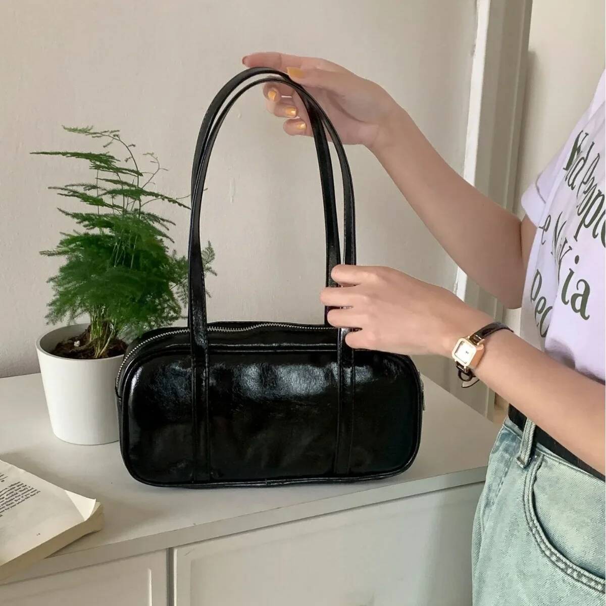 Korean Style Tofu New 2025 Boston Women's Leather Shoulder Crossbody Small Bag Full Landscape Car Storage Accessorie