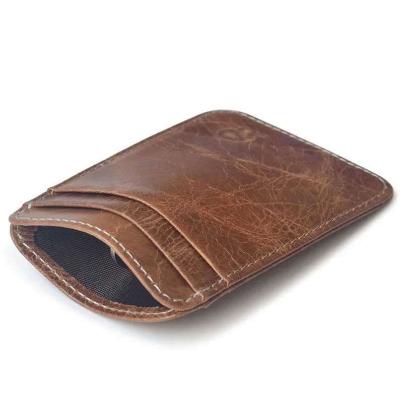 Wholesale Genuine Leather Convenient ID Pocket Bank Case Vintage Thin Card Wallet Men Cash Bag Slim Bus Card Holder Z250725