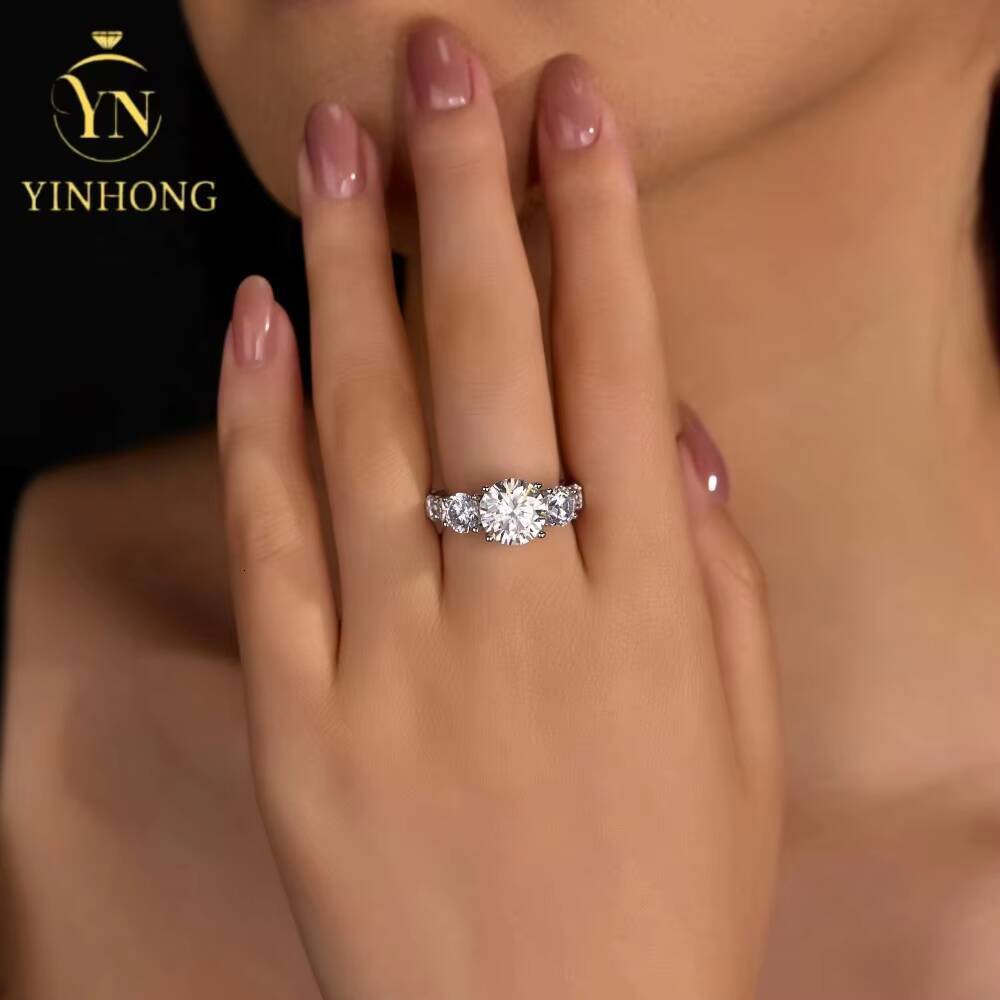 4ct Moissanite Engagement Ring 925 Silver Halo Round Wholesale Price Full Moissanite Chic Round Ring for Women