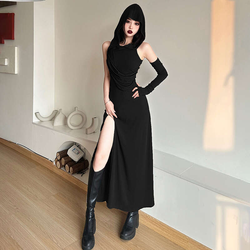 2023 Summer New Women's Solid Color Sexy High Waist Bodycon Hooded Dress 18b