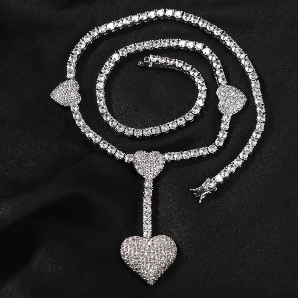 New Iced Out Tennis Chain for Heart Full Diamond Chain Necklaces CZ Tennis Valentines Day Gift Women Jewelry
