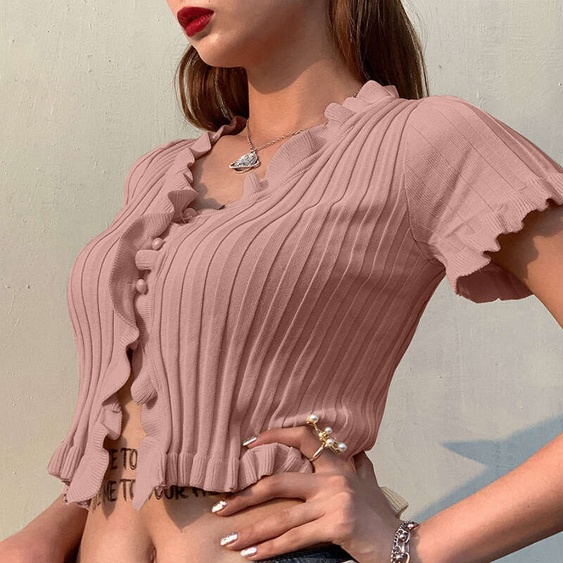 2020 Summer Fashion Women's V-Neck Sexy Crop Top Versatile T-Shirt 2ae