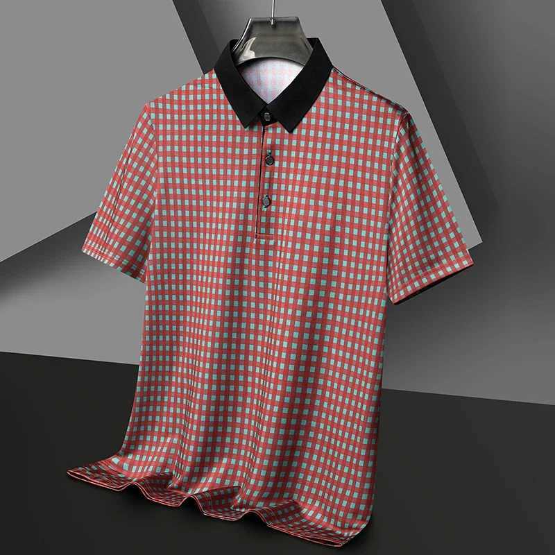 Mens Plaid Badge Short Sleeve Polo Shirt Casual Summer Top New Arrivals XJ250725