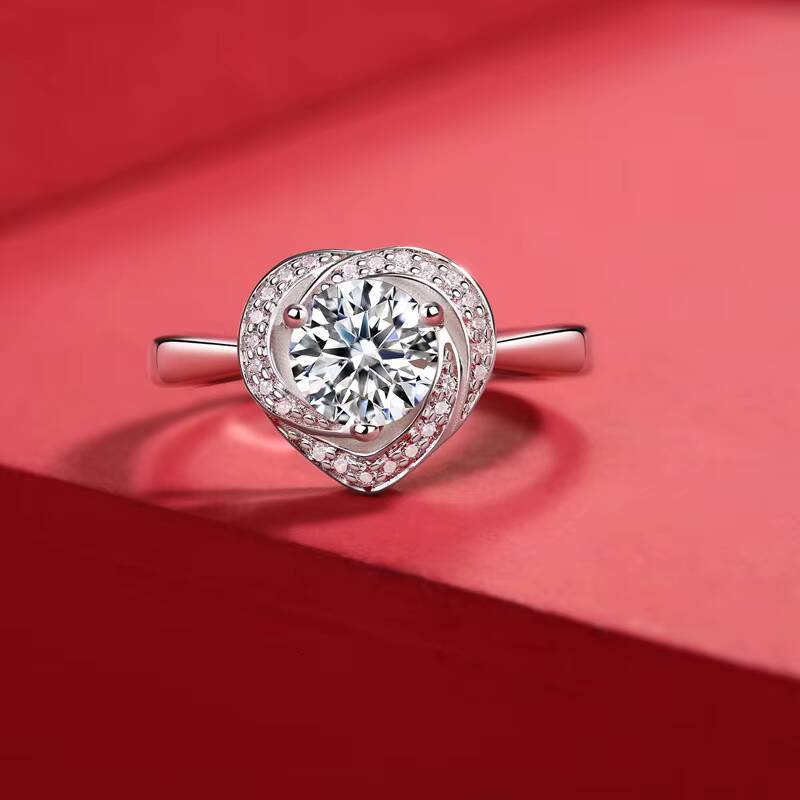 R.Gem. 925 Sterling Silver Moissanite Diamond Engagement Ring for Women