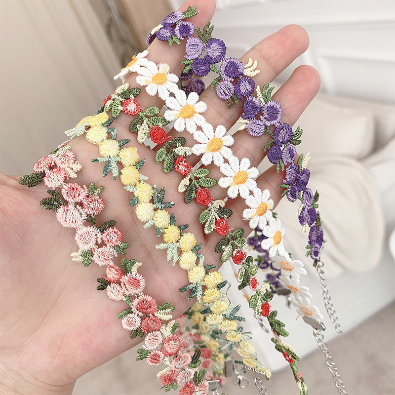INS Simple Fresh Forest Style Flower Necklace Embroidered Collarbone Chain Garden Romantic Sweet Lace Choker Jewelry for Women