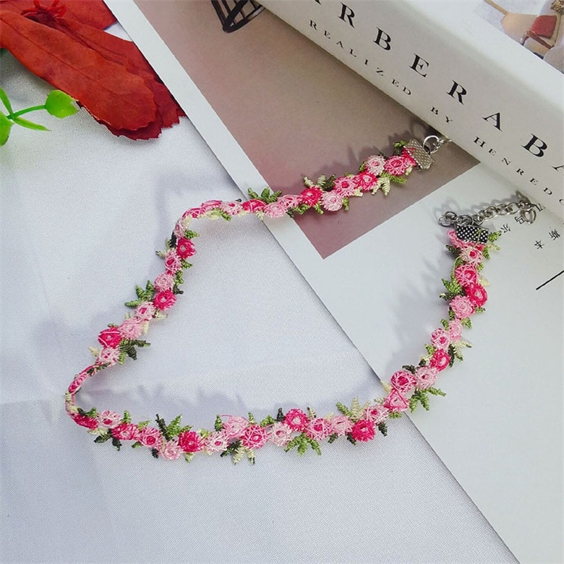INS Simple Fresh Forest Style Flower Necklace Embroidered Collarbone Chain Garden Romantic Sweet Lace Choker Jewelry for Women