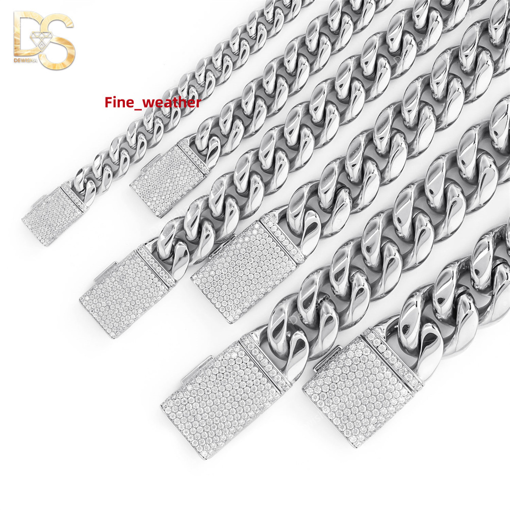 Wholesale Hip Hop Fashion 14k Gold Plated Miami Cuban Chain 6mm-18mm Bracelet and Necklace With Moissanite Clasp