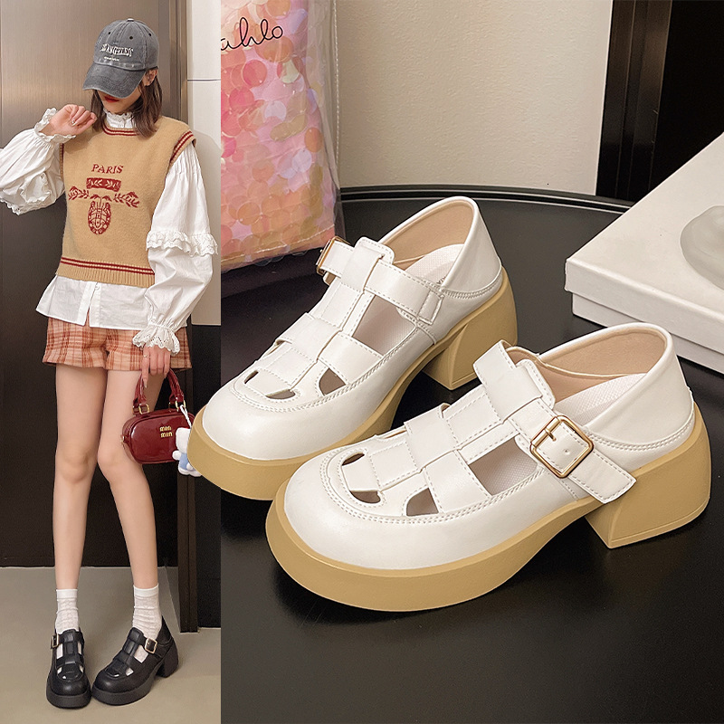 Ddmysports Women S Peep Toe Faux Leather Thick Sole Flat Casual Sandals Breathable Hollow Out Pig Cage Shoes Summer New Style Outdoor Shoes