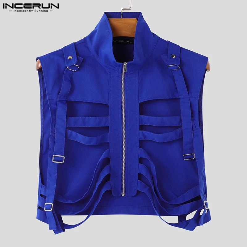 INCERUN 2024 Mens Tops Stylish Deconstruction n Vests Sexy Male Personality Hollow Solid Cropped Zipper Waistcoats 250725