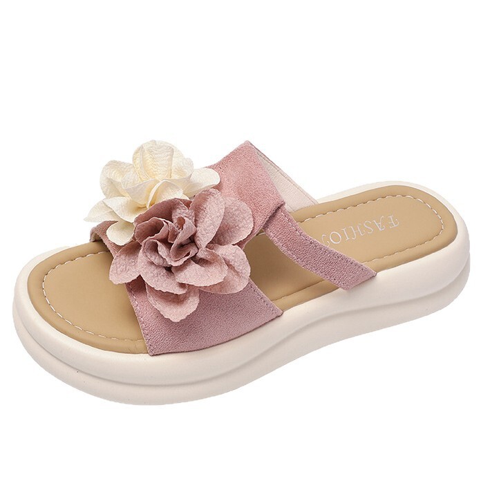Ddmysports French Style New Women S Sandals Summer Thick Sole Sweet Flower Slippers Outdoor Fashion Versatile Wide Foot Roman Shoes Outdoor Shoes