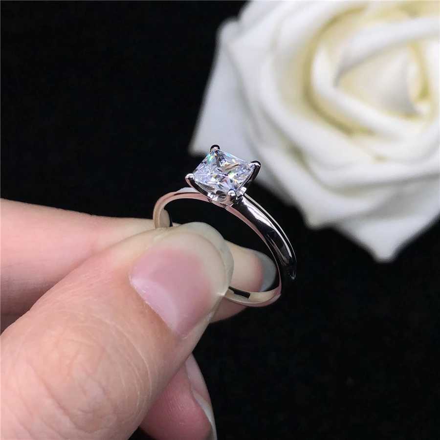 Certified 1CT Princess Cut Moissanite Engagement Ring Authentic 18k White Gold Womens Wedding Anniversary Ring W250417