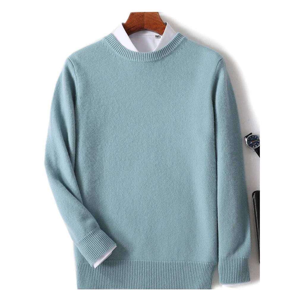 Men's 100% Pure Wool Knitted Pullover Autumn Winter Warm Basic Cashmere Sweater O-neck pullover Long Sleeved Tops