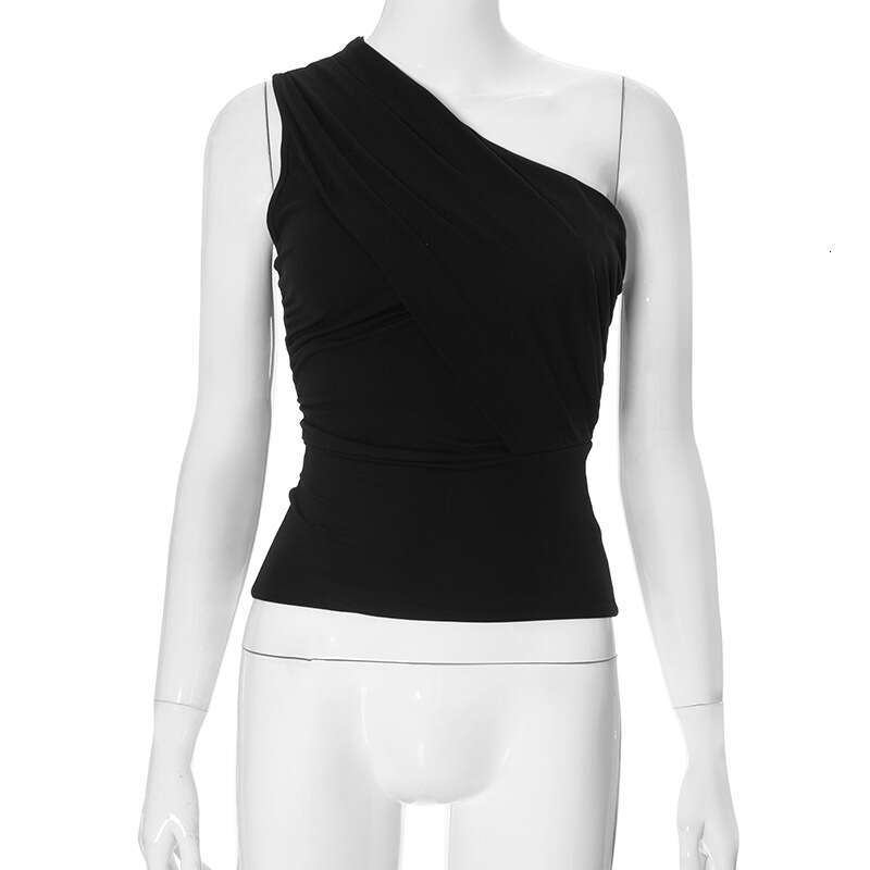 M24tp161 Women's Summer INS New Solid Color Sleeveless One-Shoulder Crop Slim Sexy Small Top For Women B5