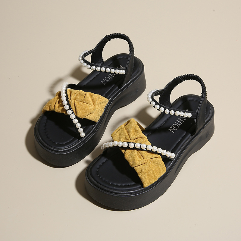 Ddmysports Black For Women New Summer Size Large Casual Shoes Soft Sole Non Slip Roman Elastic Band Sandals Outdoor Shoes