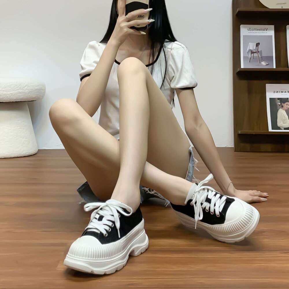 Platform Women, Height Increasing, Versatile Casual Sneakers, Campus Style, French Canvas Lace-up Shoes for Women