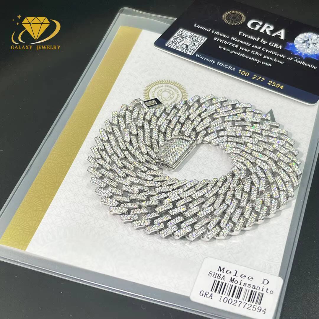 Customs Not Easy to Tangle Style Cuban Chian Pass Diamond Tester 10mm-16mm S925 Iced Out D VVS1 Moissanite Cuban Link Chain
