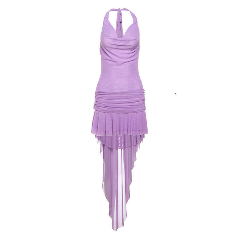 2024 Autumn Winter New Solid Color Sexy Halter V-Neck Slim Waist Dress for Women 9ad
