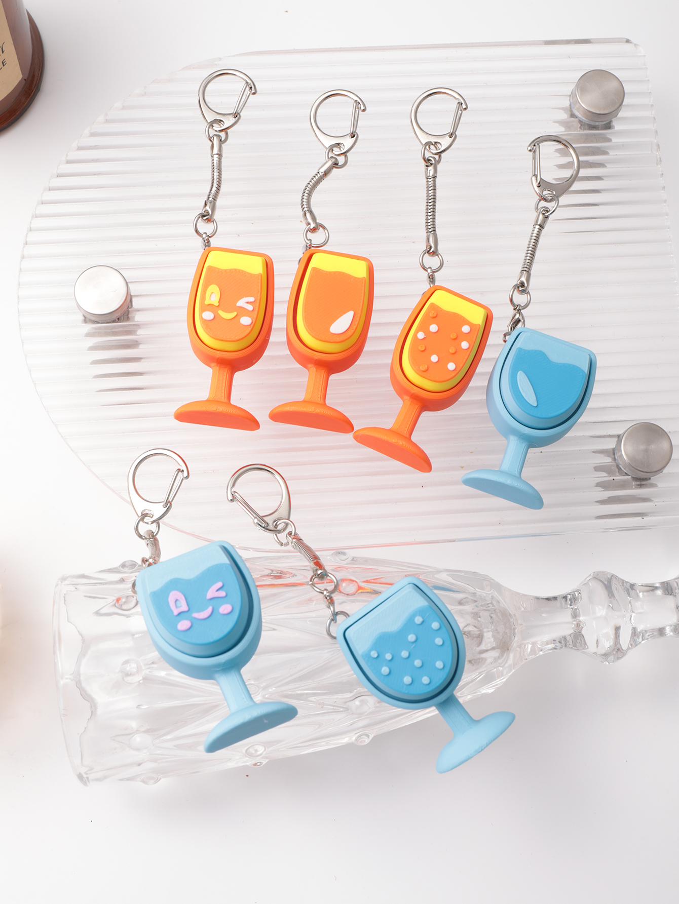 3D printed cocktail cup-shaped keychain - adult stress relief toy, with a portable anxiety relief gadget featuring a clickable keyboard design