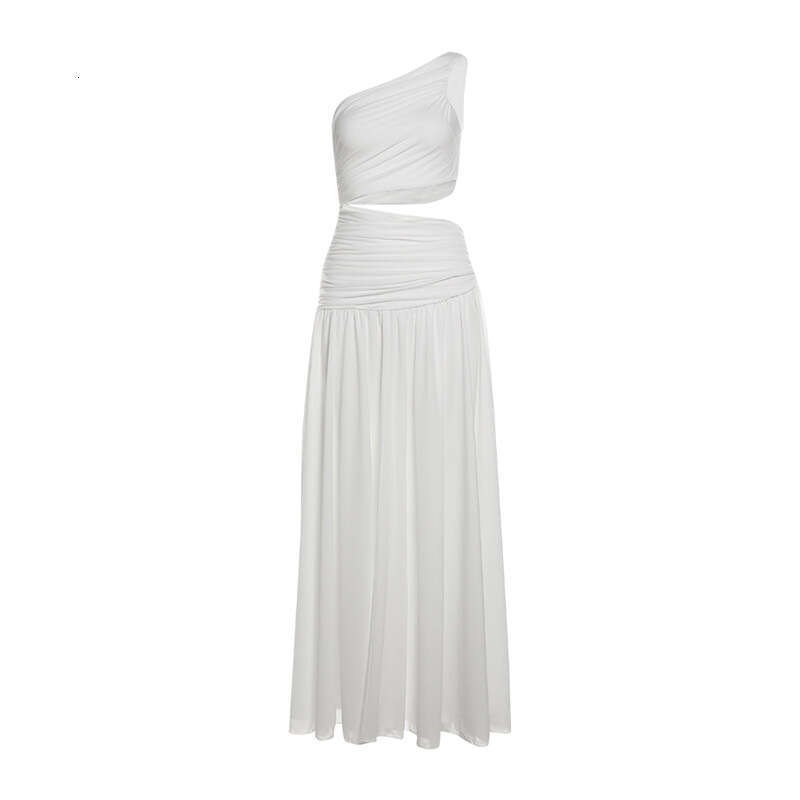 INS2024 Summer New Women's Solid Color Slim Street Fashion Asymmetrical Neck Sleeveless Dress 192