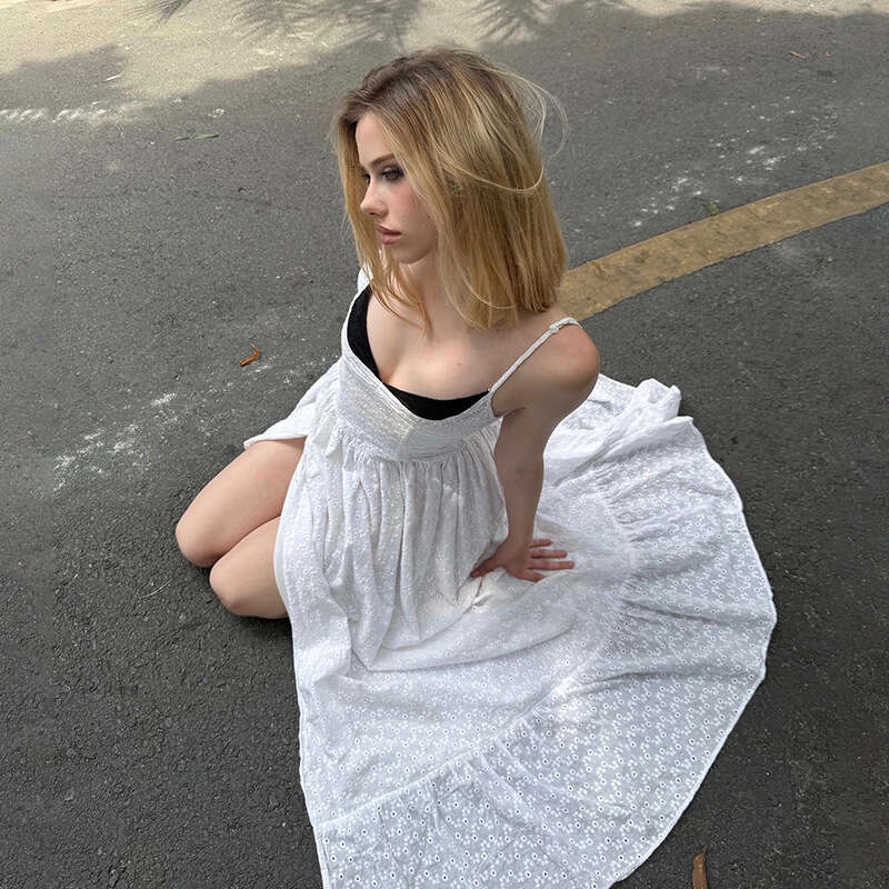 INS Style 2025 Spring New Women's Solid Color Slim High Waist Fashion Strap Split Dress 473