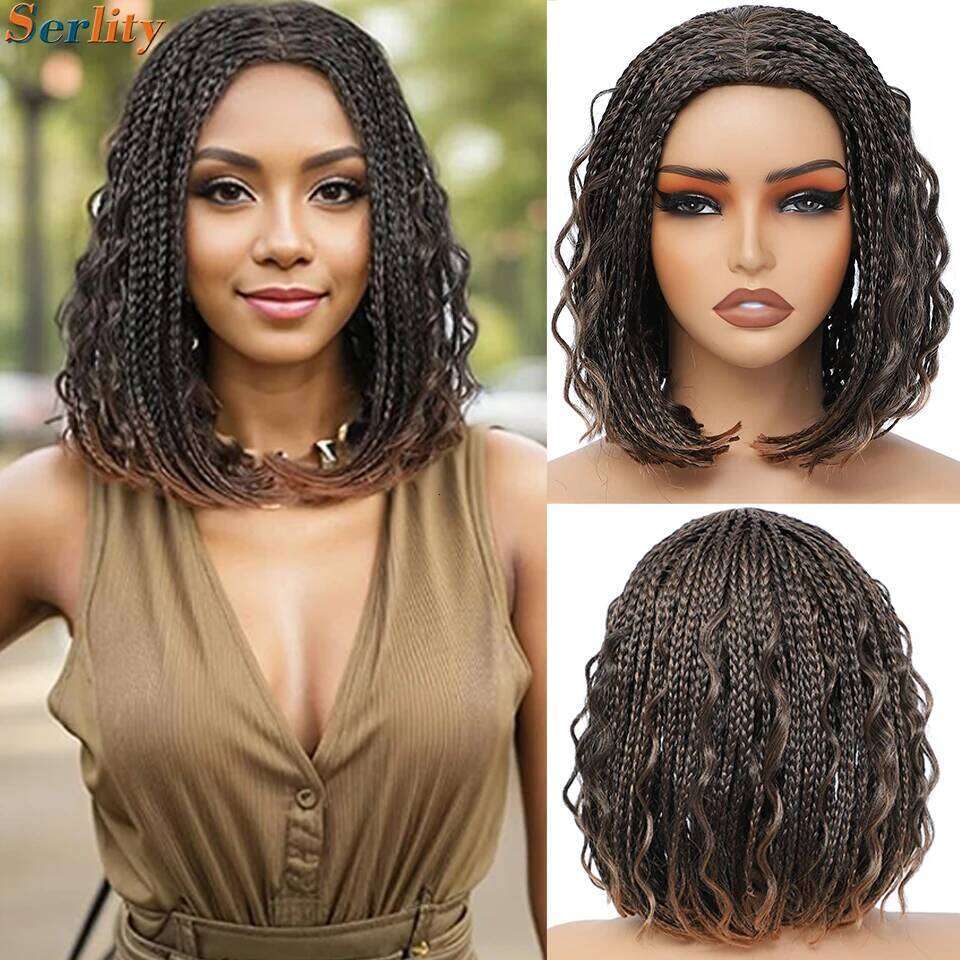 New Style Human Hair Bob Braided For Women 12Inches Synthetic Box Braids Crochet Hair Wigs On Sale Clearance Short Black Wig