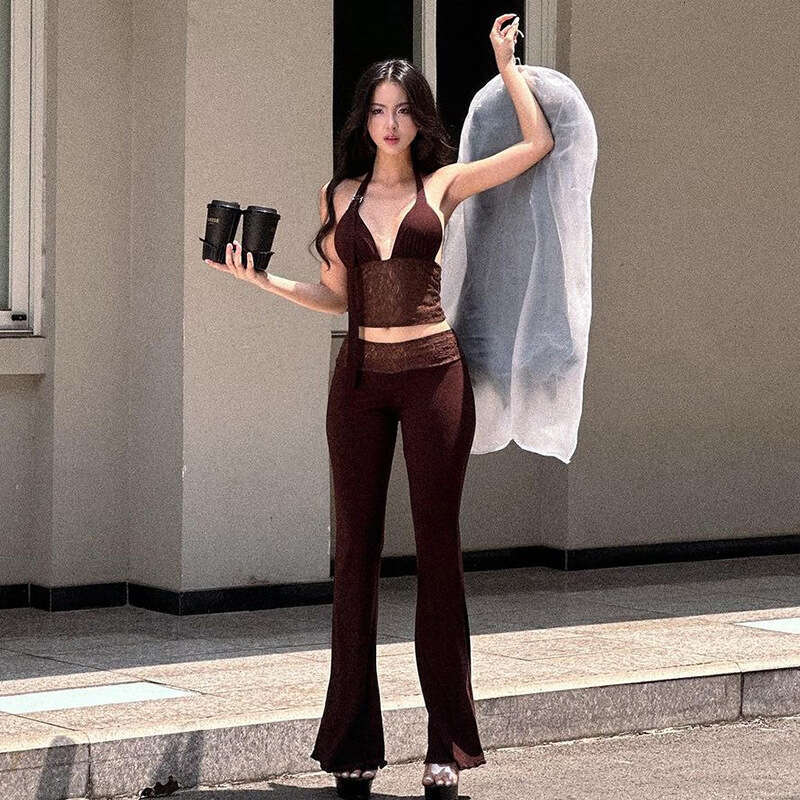 2024 Summer New Women's Solid Color Slim Fit Street Fashion Halter Sexy Backless Tank Top 29d