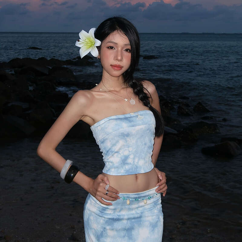 2025 Summer New Sexy Slim Fit Crop Top High Waist Elegant Dress Set 49f