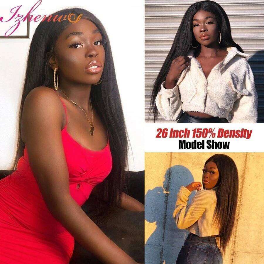 Transparent Kinky Straight Front Pre Plucked Yaki Brazilian 13X6 Lace Closure Human Hair Wig For Woman Natural Hairline