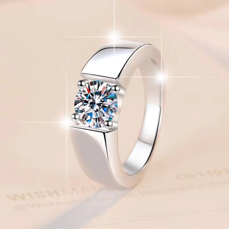 Factory Price Fine Jewelry VVs1 Moissanite 1Ct Round Brilliant Heavy S925 Sterling Silver Rings Band of Men