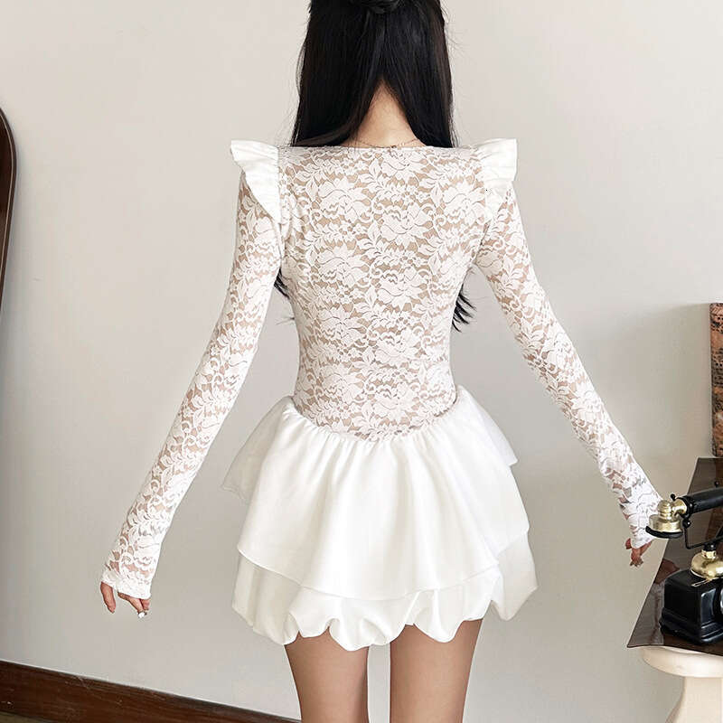 2024 Autumn Winter New Women's Solid Color Slim High Waist Street Fashion Square Neck Long Sleeve Dress 56e
