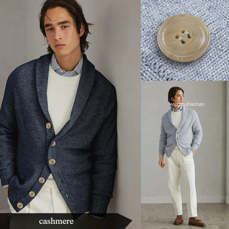 Men Cardigans Lapel Cardigan Long Sleeve 65% Cotton 30% Modal 5% Cashmere Coat B1289