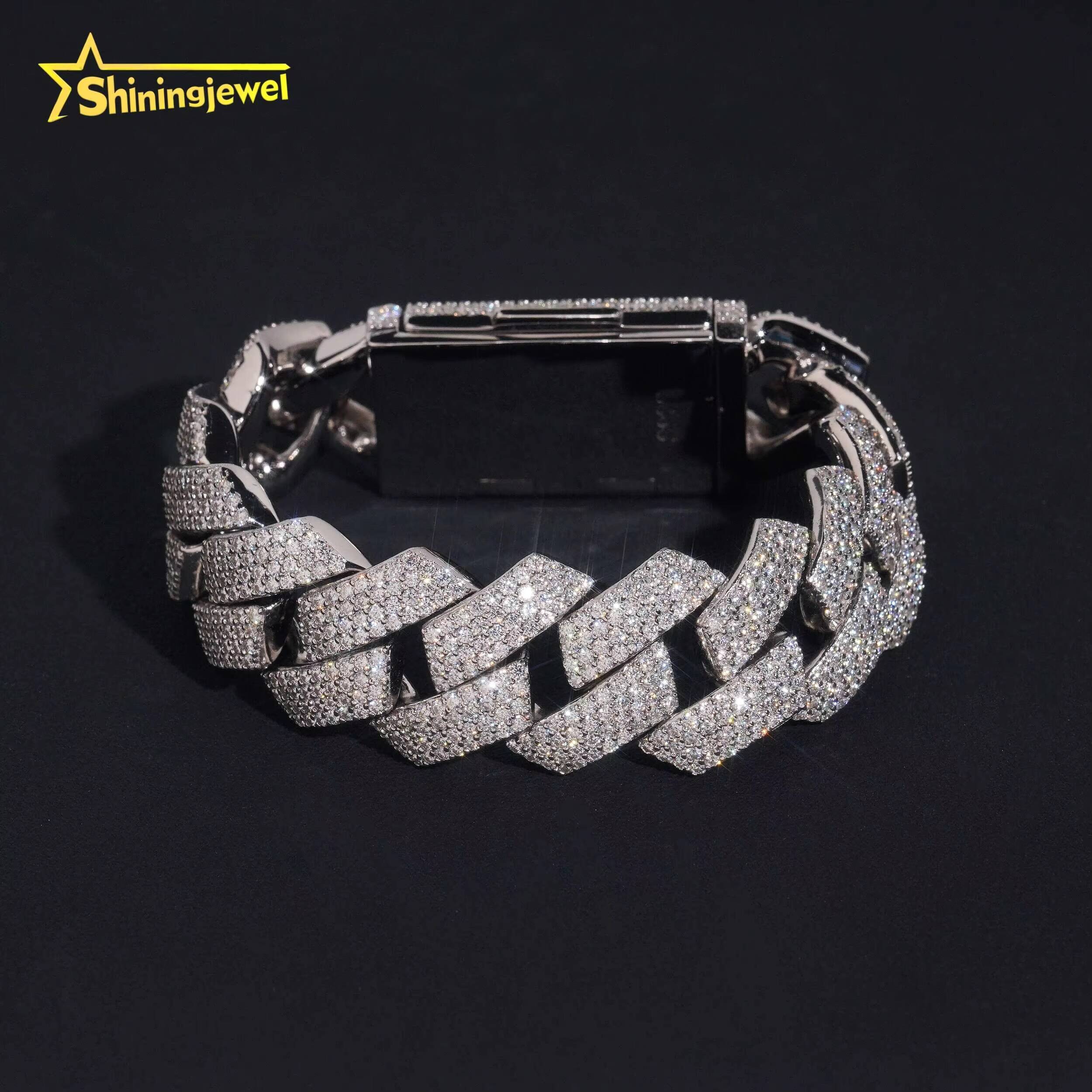20MM Mens Hip Hop Cuban Bracelet Sterling Silver 925 Gold Plated VVS GRA Moissanite Pass Diamond Test Cuban Link Chain