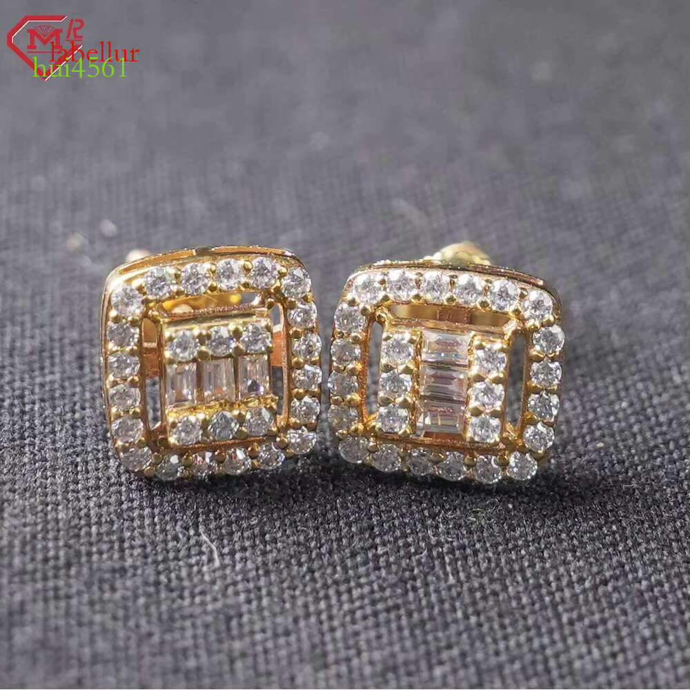 Luxurious 10k Screw Back Earrings, Iced Vvs Mosangshi Men's Gold Earrings