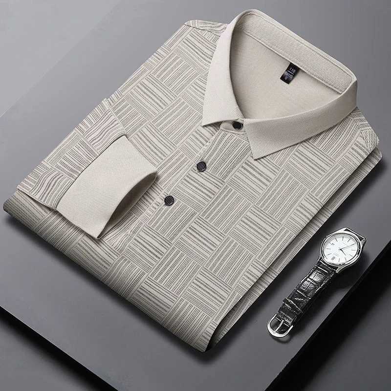New Mens Business Casual Long Sleeve Shirt Solid Color Polo Shirt Fashionable Breathable Comfortable Versatile Top XJ250725