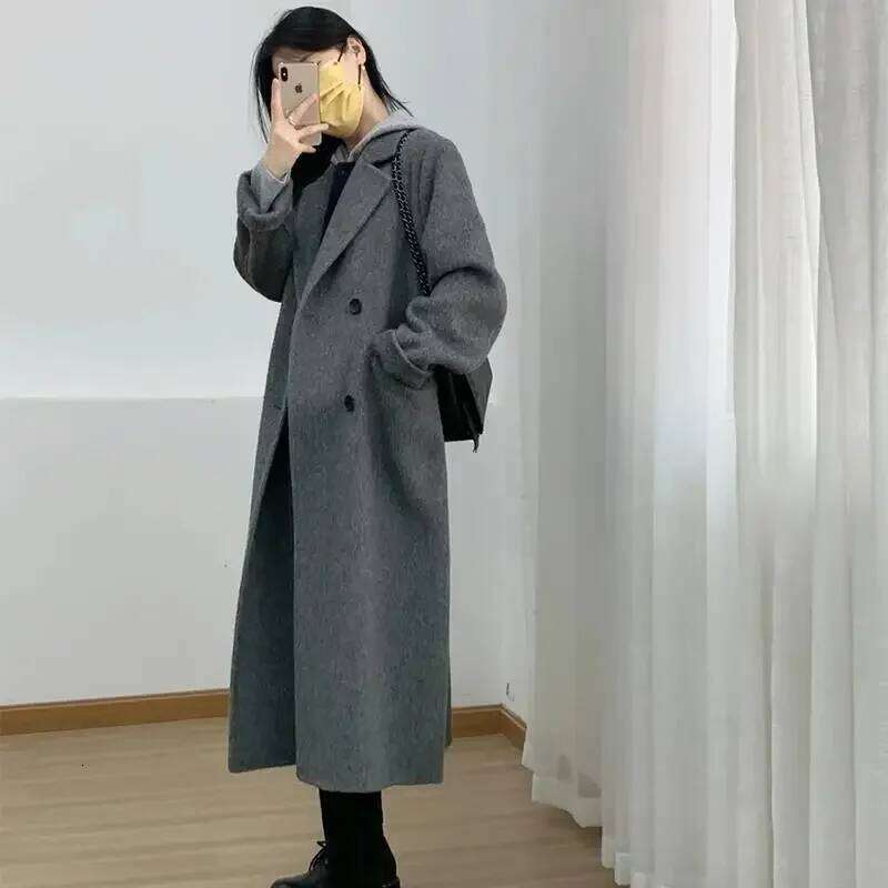 Designer Clothing Plus Size New Arrival Autumn/Winter 2024 Women's Woolen Jacket Elegant Medium-Length Grey Overcoat Korean Style Petite For La..